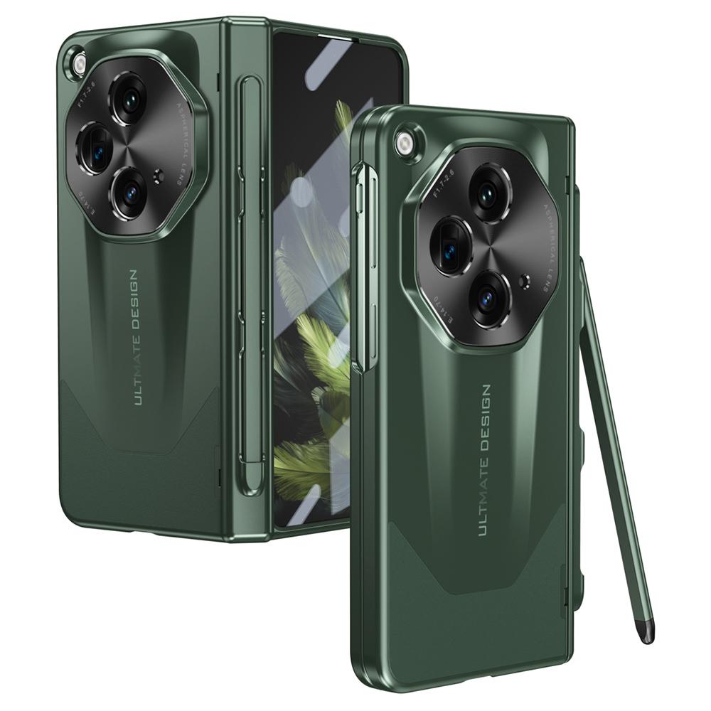 

For OnePlus Open Case Tempered Glass Film Hinge Protection PC Cover with Stylus/Stylus Slot Green