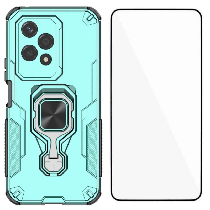 

For Honor 200 Lite Phone Case WANLONFENG PC TPU Back Cover Kickstand with Tempered Glass Green