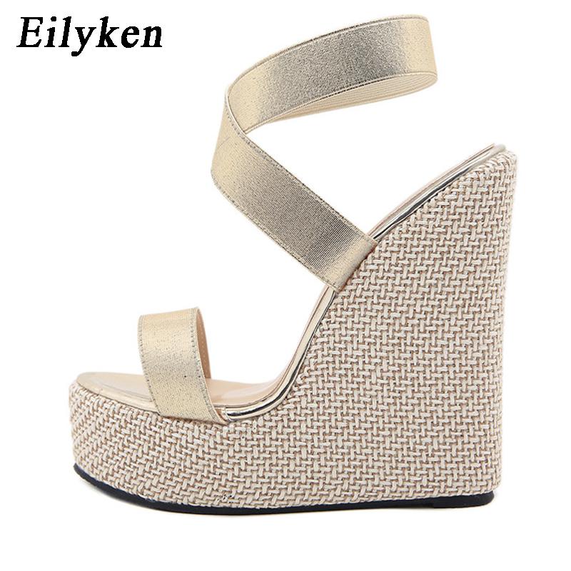 

Fashion Eilyken Super High Peep Toe Gladiator Wedges Sandals Women Cover Heel Platform Fashion Summer Shoes Size 35-42 35 золотистый