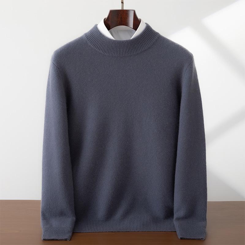 Men s Cashmere Sweater, Half-High Collar, Solid Color, Thick Knit, Business Casual, Loose Fit, Light Luxury, Warm Base Layer Small