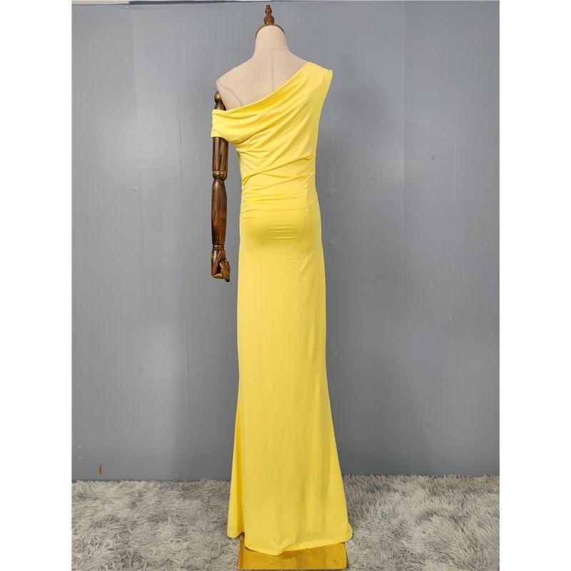 Foreign Trade Order Sexy Personality Elegant Niche Fashion Single Shoulder Pleat Oblique Collar Elastic Slimming Pure Desire Gyaru Dress