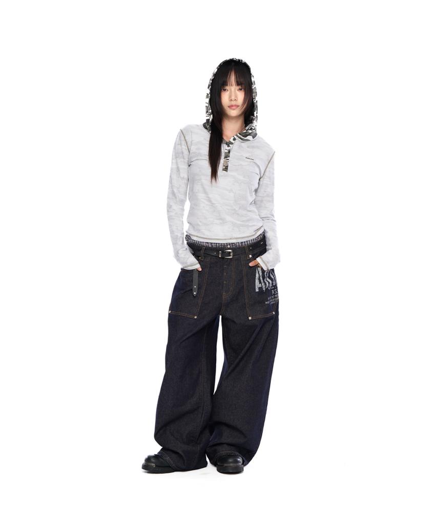 AAKAM Camo Contrast Hooded Long Sleeve (White)