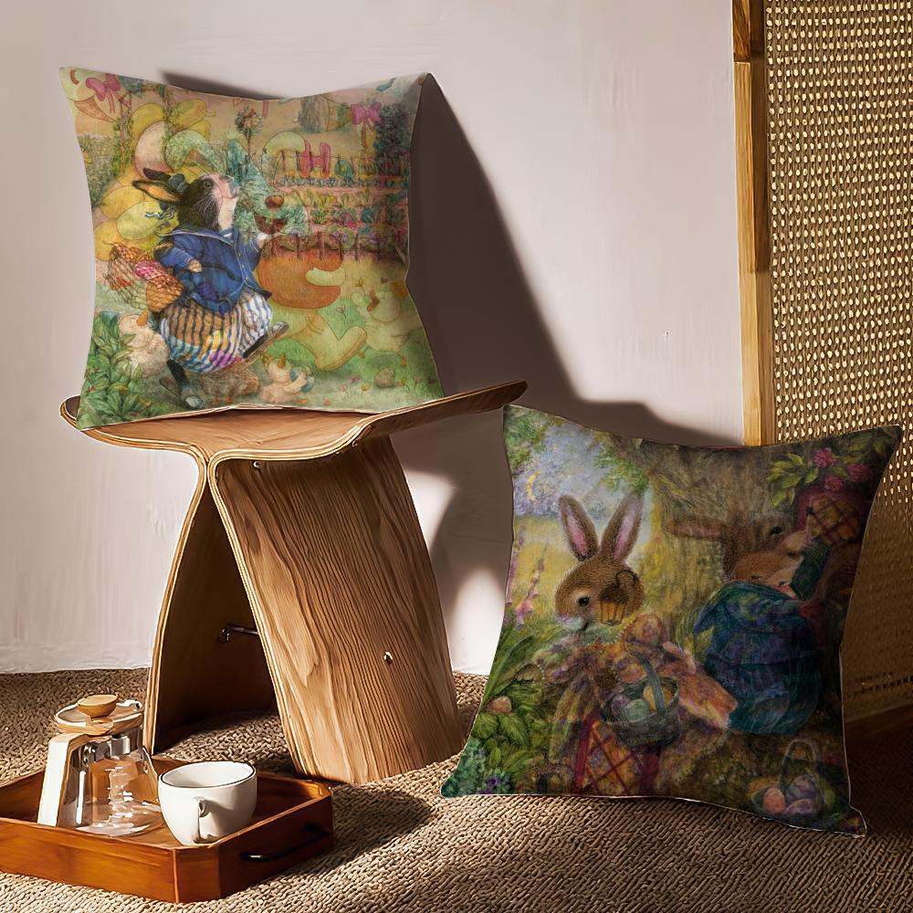 Cute Easter Bunny Decorations Pillow Case Sofa Living Room Bedroom Headboard Backrest Cushion Square Cushion