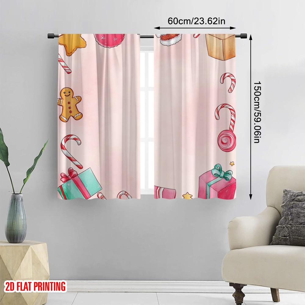 2pcs,2D Plane Printing Window Curtain Christmas Bell Presents Stocking (3) Durable 100% Polyester Fabric (without Rod)