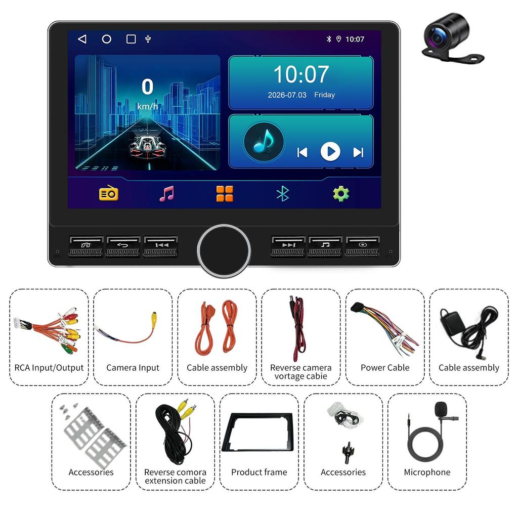 Car Audio System, Android 15, Universal, 10.1-inch GPS Navigation Head Unit, Supports CarPlay, Android Auto, Wi-Fi, and Bluetooth 5.0