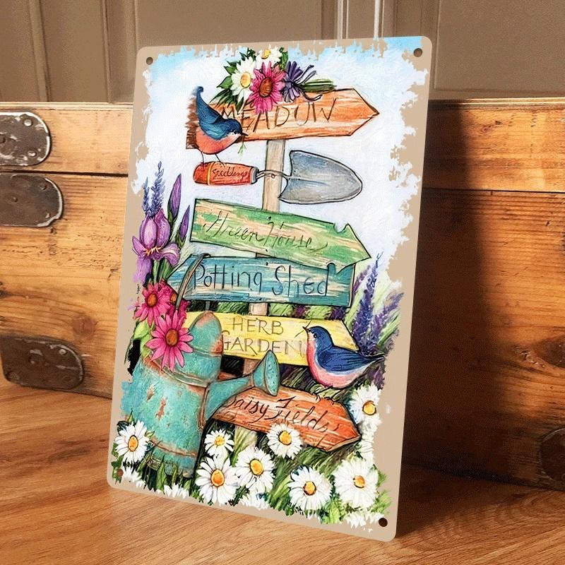 

1 piece of rustic wooden road sign tinplate painting, American country garden decorative plaque, floral and bird plant pattern h (as the picture,20x30cm)