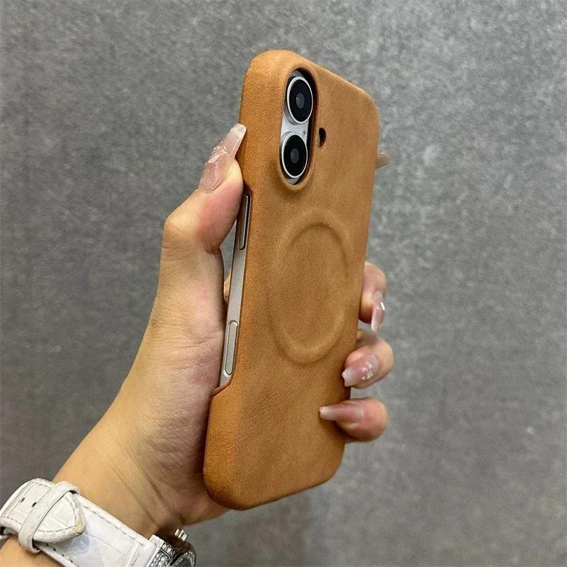 

Розкішний шкіряний чохол для телефону з MagSafe для бездротової зарядки iPhone 16 16PRO 16PLUS 12 13 14 15 16 17Pro Max Plus Магнітний бампер For iPhone 16 Pro