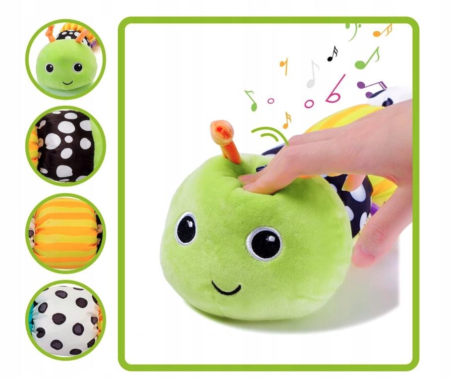 Sensory Plush Caterpillar for Babies with Music Anti-stress Mirror