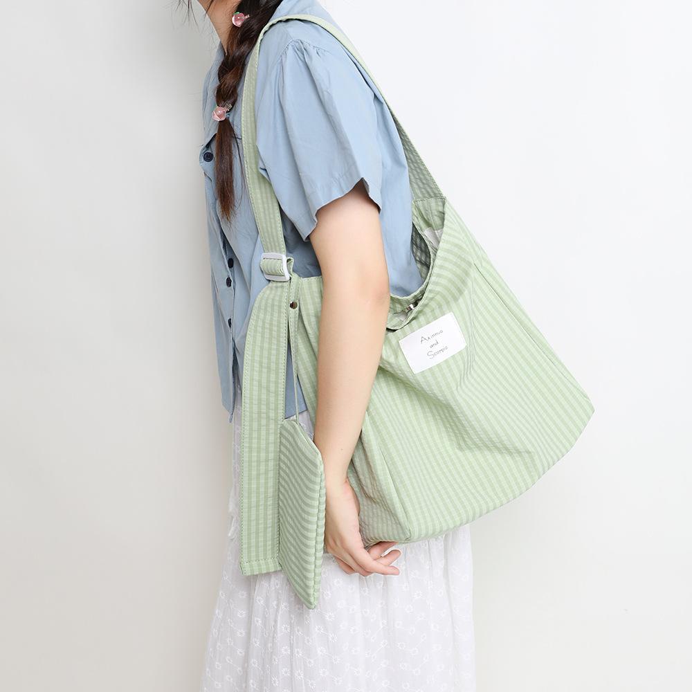 Spring And Summer Striped Cloth Bag Large Capacity Shoulder Tote Bag College Student Class Messenger Bag Bucket Tote Bag