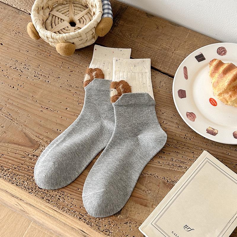 Female Spring and Autumn Lovely Animal Creative Double Color Matching Double Muzzle Design Tube Cotton Socks