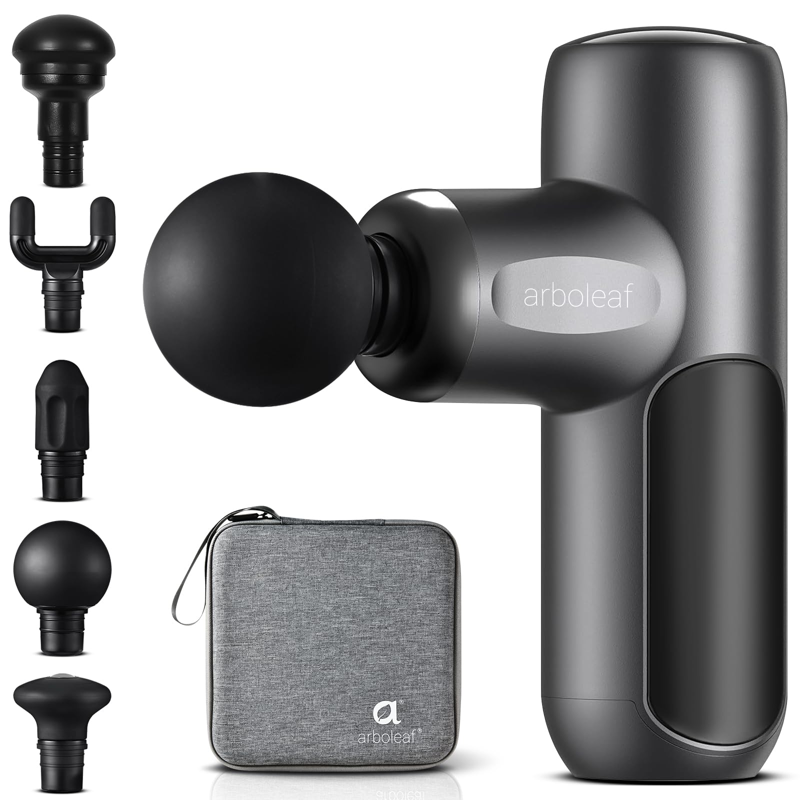 

arboleaf Mini Handy Myofascial Release Gun with 5 Silicone 8mm 5 Levels of Powerful Fastest Speed of 3200 Times per Large Includes Storage Case серый