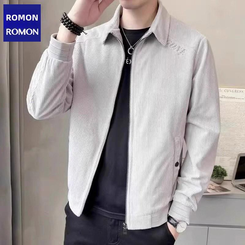 Romon Men's Corduroy Lapel Jacket - 2025 Trendy Spring/Autumn Casual Business Coat