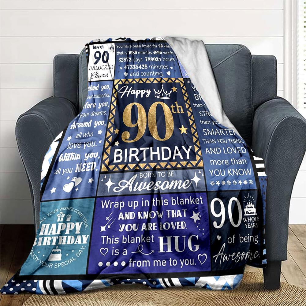 90Th Birthday Celebration Throw Blanket Durable Comfort for Sofa Couch Office Bed Picnics Four Seasons Universal Gift Camping Accessory Y26