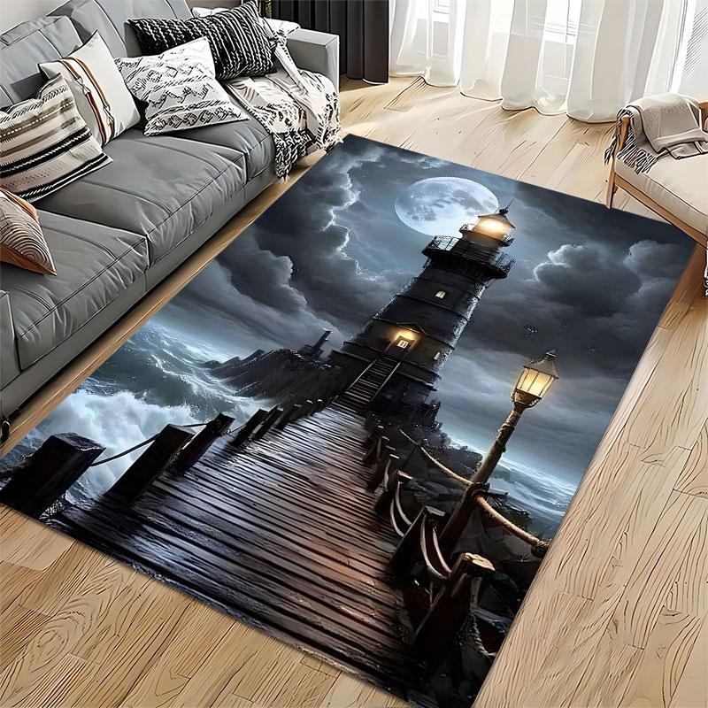Moonlit Lighthouse Seascape Suitable As a Non-slip Mat for the Living Room or Bedroom Sofa