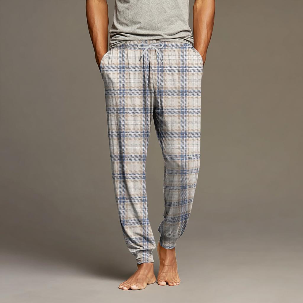 Men's Drawstring Pocket Cuffed Casual Pants Home Sleep Pants
