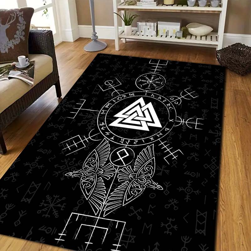Viking Norse Rune Symbol Print Area Rug Non‑Slip Soft Floor Carpet Bedroom Living Room Present Indoor Home Lounge Bedding Decor