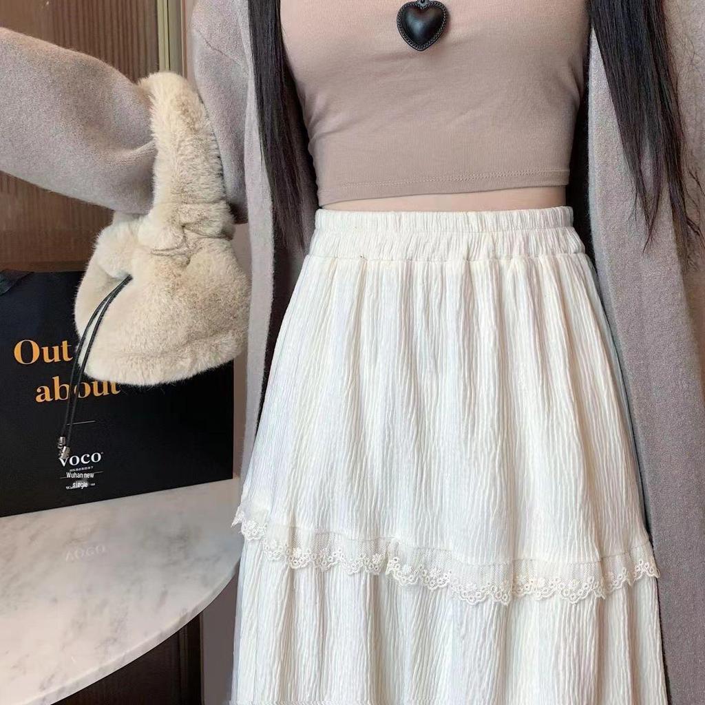 Corduroy Lace Patchwork A-line Drape Skirt for Women - Autumn/Winter 2025 Collection