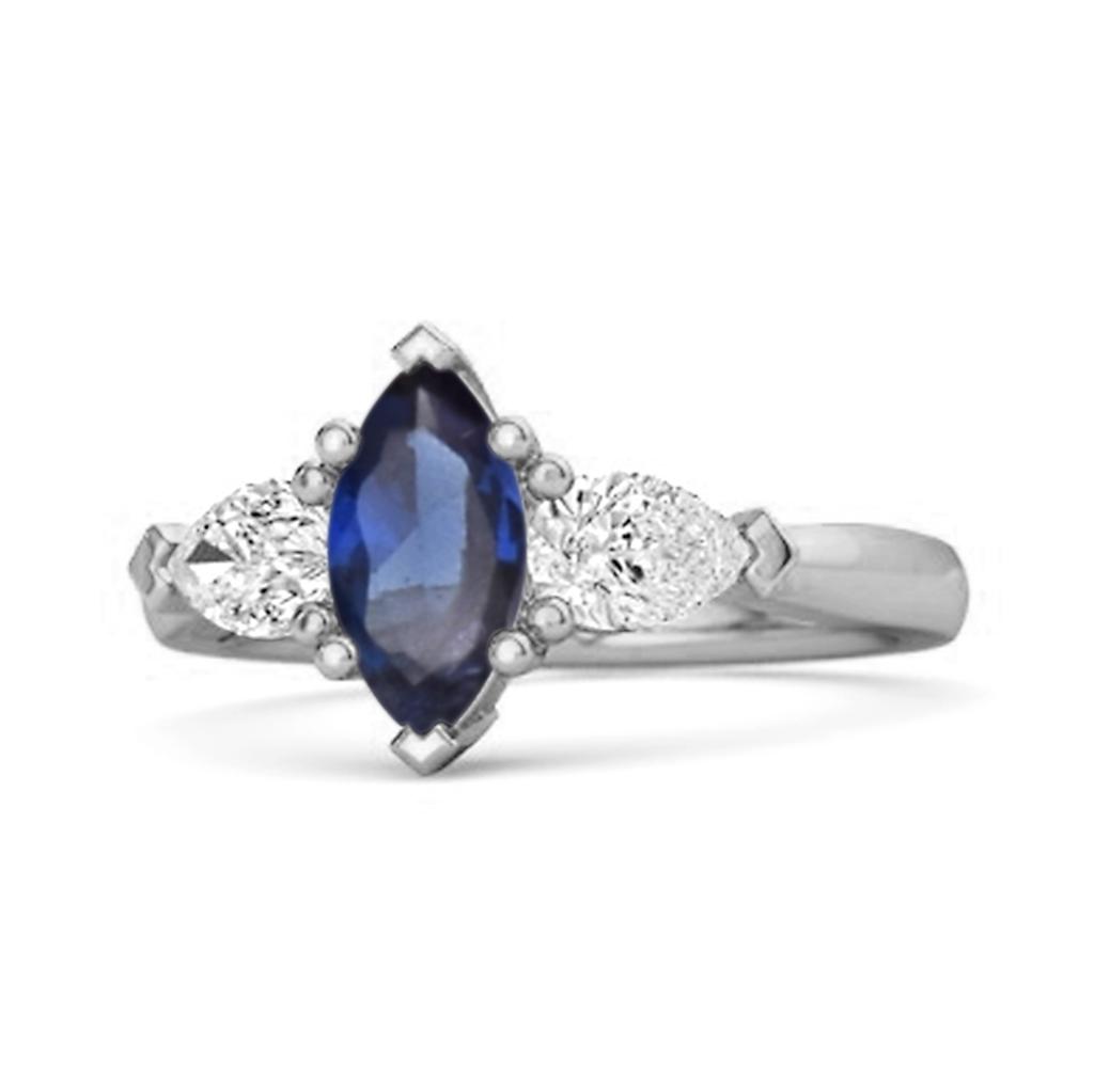 Blue Sapphire Three Stone Ring - 925 Sterling Silver