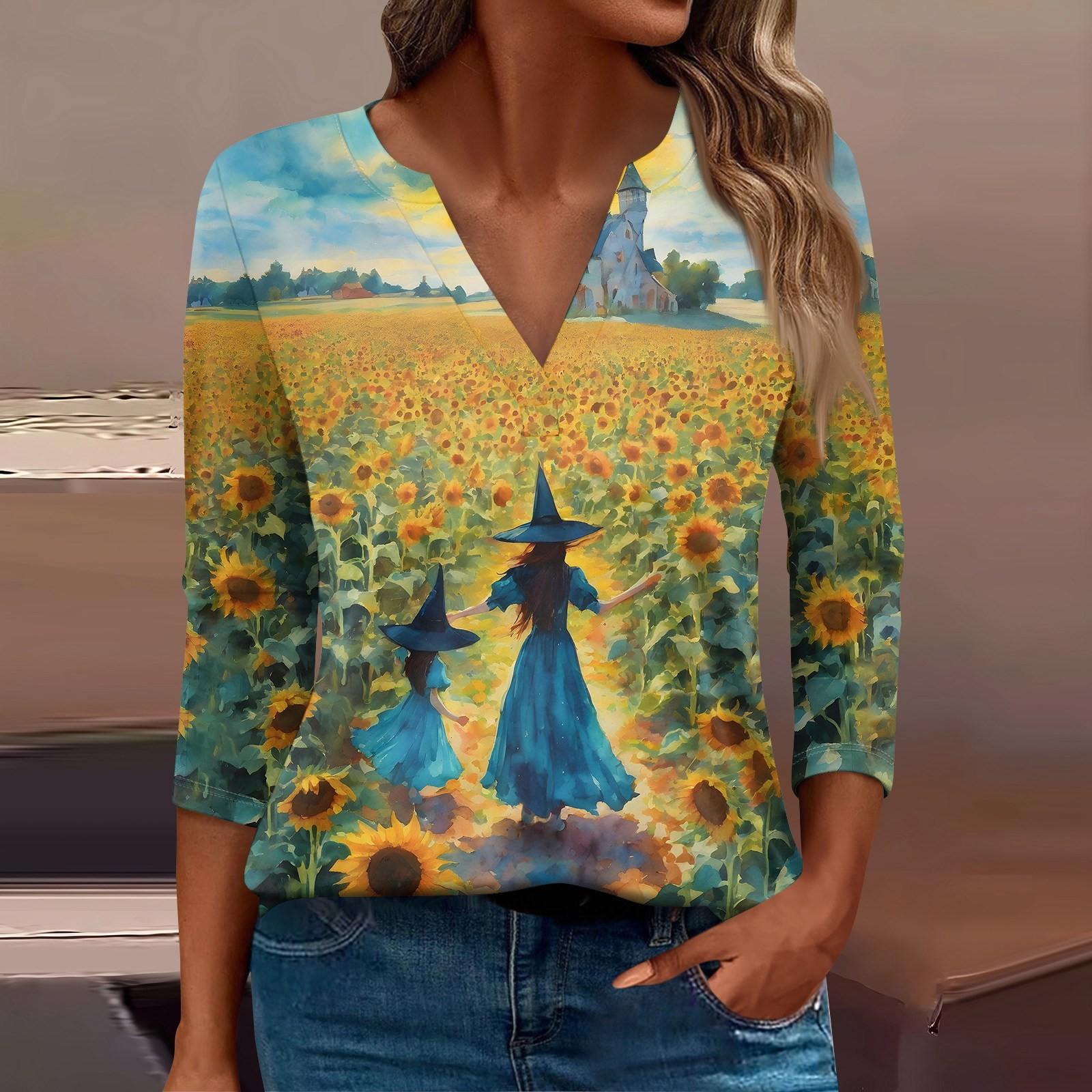 

Жіноча модна повсякденна сорочка з V-подібним вирізом і рукавами 3/4 на Хеллоуїн M жовтий