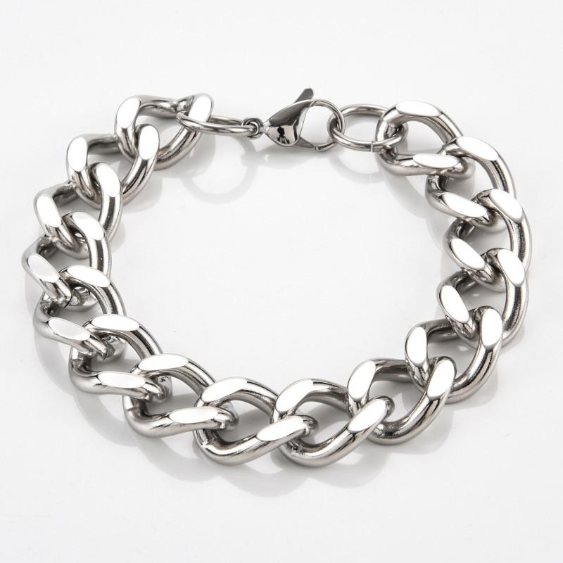 Mens Polished Titanium Steel Bracelet With Chain Link Design Geometric Style Hypoallergenic Stainless Jewelry Daily Wear