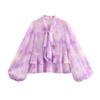 Spring 2025 Women's Sweet Chiffon Ruffle Tie Top