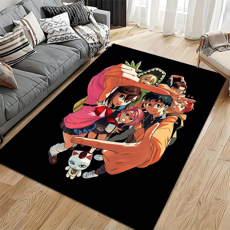 Anime Group Art on Black suitable as a non-slip mat for the living room or bedroom sofa