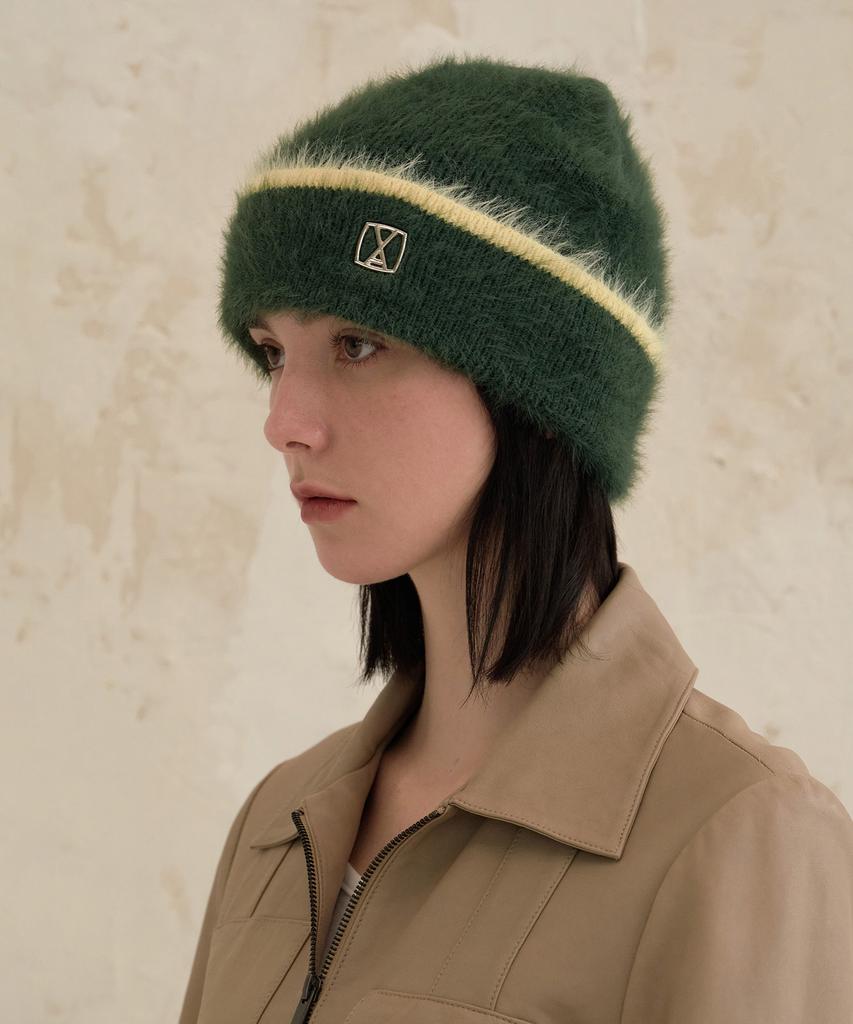 Bajal Va Square Studded Hairy Beanie Khaki