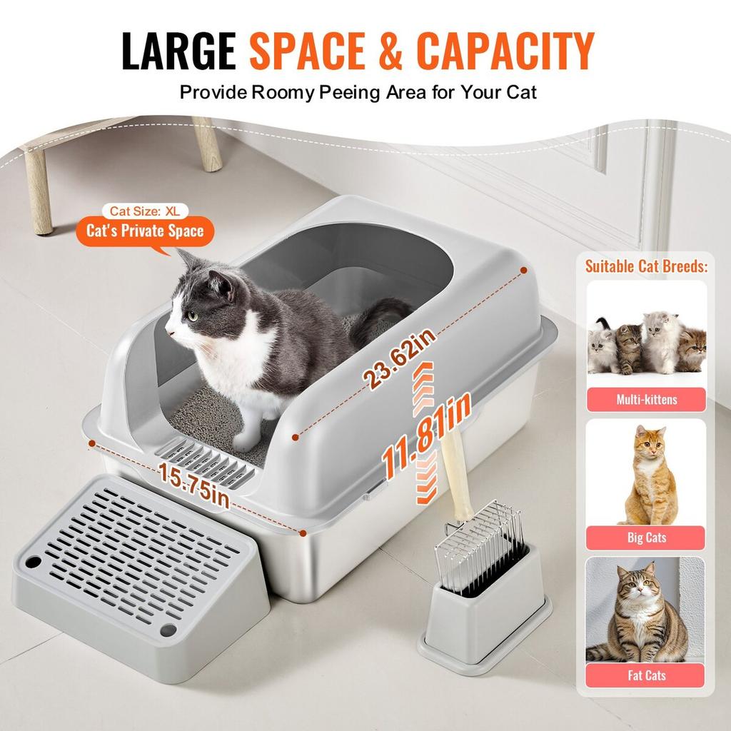 6 in Deep Cat Litter Box Odor-Free Litter Box with Filtering Foot Board