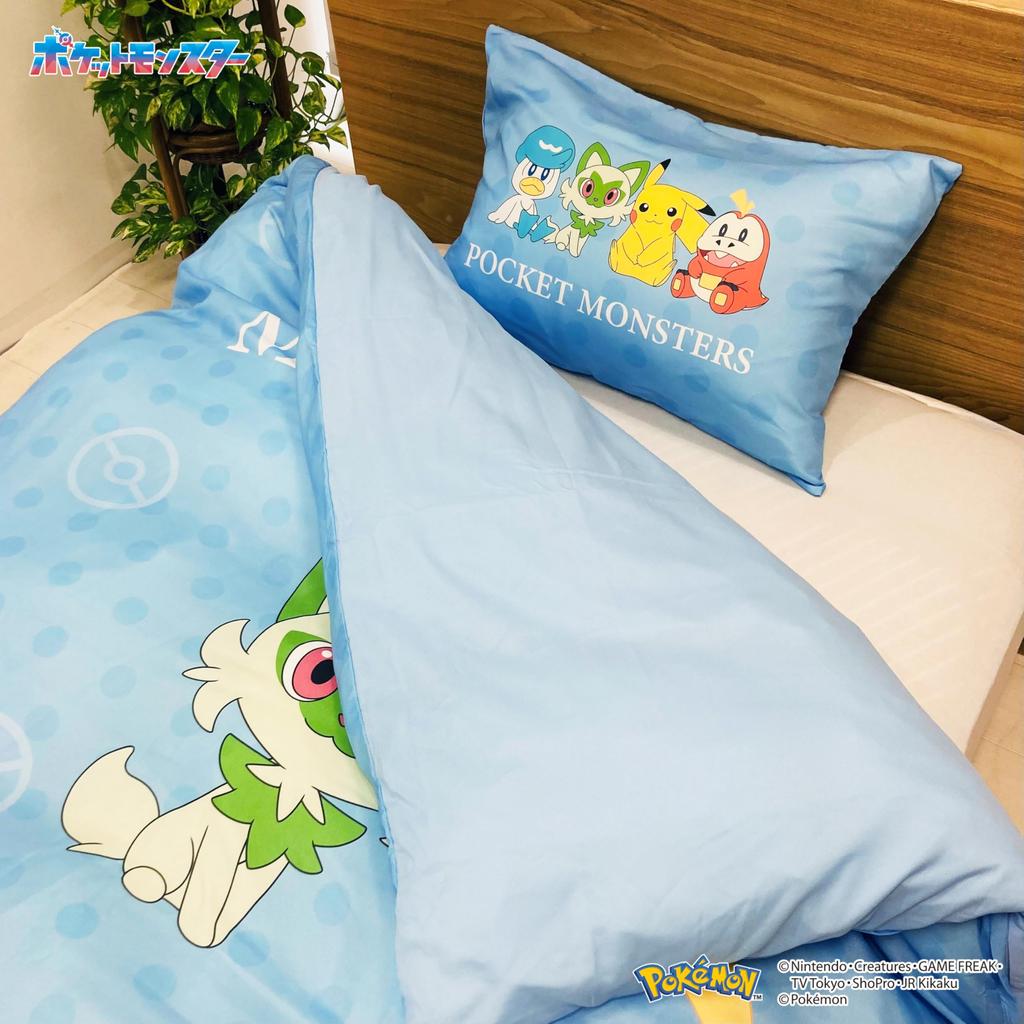 MORIPiLO Pokemon Duvet Cover Set (Pikachu & Paldea Friends Duvet Cover & Pillowcase) Soft Peach Skin Single 150x210cm Blue Cute Bedding Set 2 Pieces P