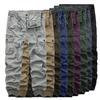 Men Cargo Pants Solid Color Zipper Fly Multi Pockets Drawstring Elastic Waist
