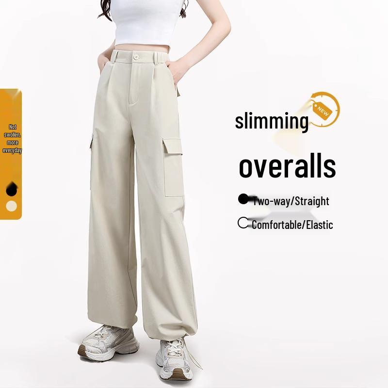 

Women s 2025 Spring High-Waist White Wide-Leg Cargo Joggers XL (for 126-135 jin)