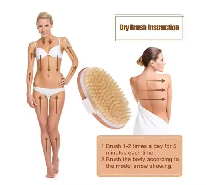 Private Label Bath Brush Bamboo Dry Skin Body Brush Boar Bristles Bath Body Scrub Brush