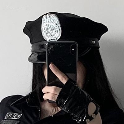Xianyi Black European and American Police Hat Temptation Octagonal Hat Flat Top Versatile Halloween Cosplay Prop M1