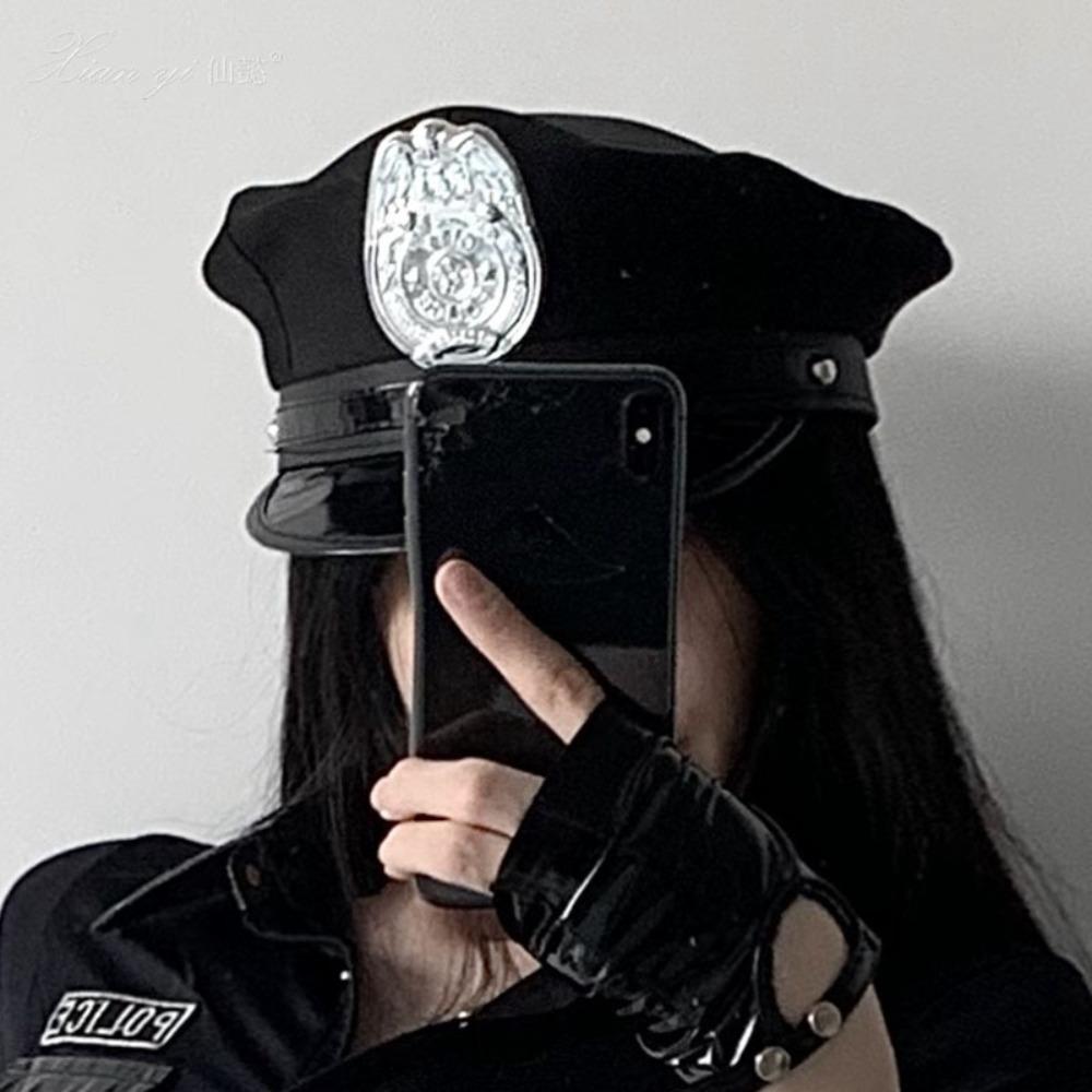 Xianyi Black European and American Police Hat Temptation Octagonal Hat Flat Top Versatile Halloween Cosplay Prop M1