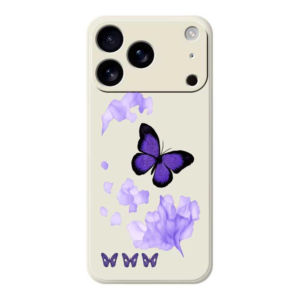 For iPhone 17 Pro Case Purple Butterfly Pattern Printing Straight Edge TPU Phone Back Cover