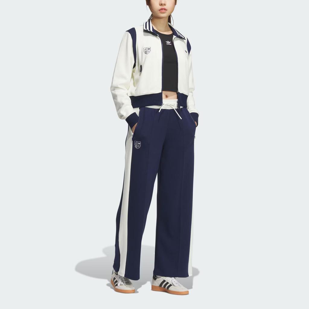 Adidas Originals Retro Sporty Club Color Block Wide Leg Lace-Up Knit Joggers Women Bottoms Deep-Indigo JM8020