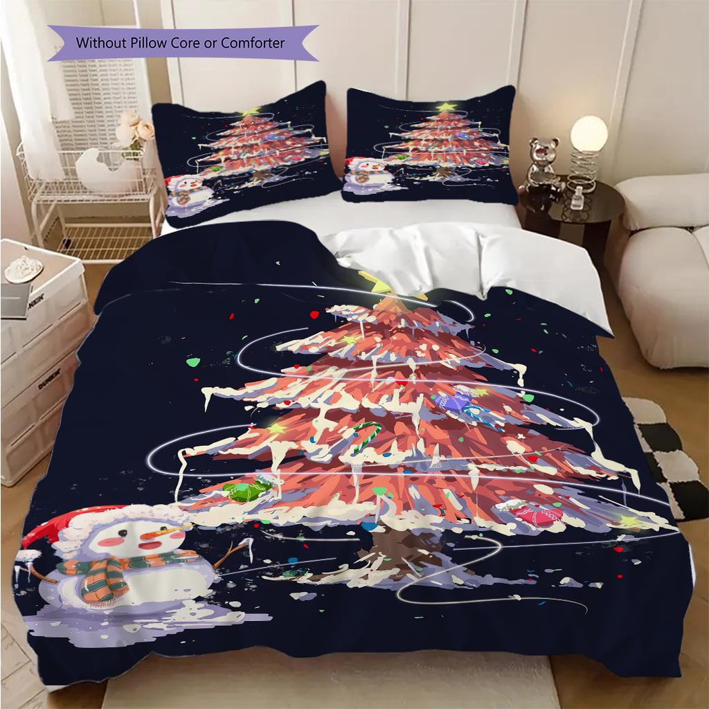 1 Stück Weihnachtsmuster Bettwäsche Steppdecke Set Bettbezug Kissenbezug Heimdekoration Geburtstagsgeschenk (1 Bettbezug + 2 Kissenbezüge, ohne Füllung)
