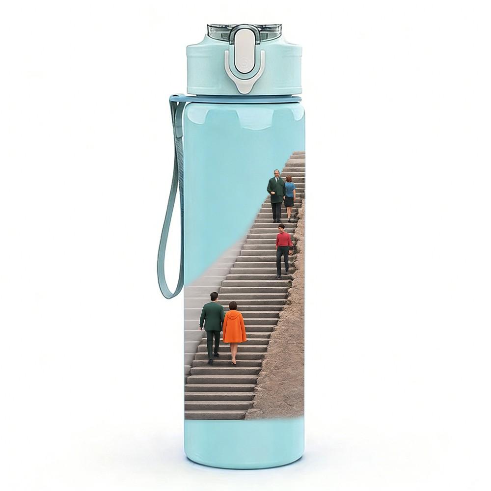 1PC Stone Mountain Stair Landscape Print 750ml Color Plastic Sports Water Bottle Leakproof Flip Straw Lid Suitable for Sports Office Home Use