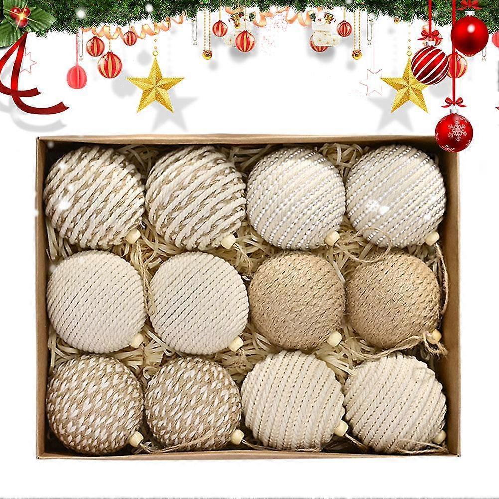 12pcs Knitting Cream Festival Balls Special Shape Xmas Decorative Hanging