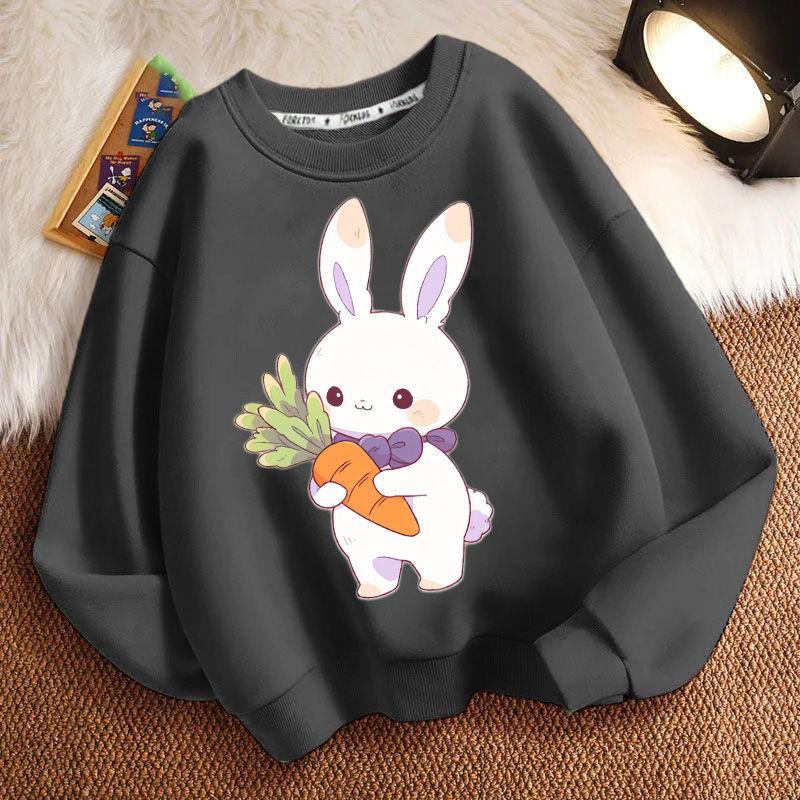 Niedlicher kleiner Hase Rundhals-Hoodie für Kinder, modisches langärmeliges Freizeit-Oberteil für Jungen und Mädchen im Frühling und Herbst
