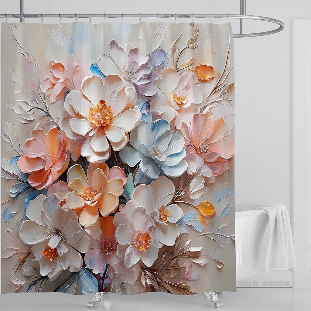 3D Flower Shower Curtain Set Colorful Printing Design Fabric Bathroom Decoration Waterproof Washable Shower Curtain With Hooks