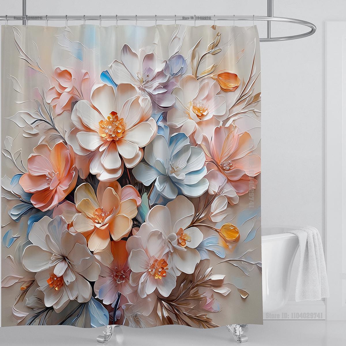 

Набор 3D шторки для душа с цветочным принтом, красочный дизайн, тканевая, для ванной комнаты, водонепроницаемая, моющаяся, шторка для душа с крючками W150xH180cm