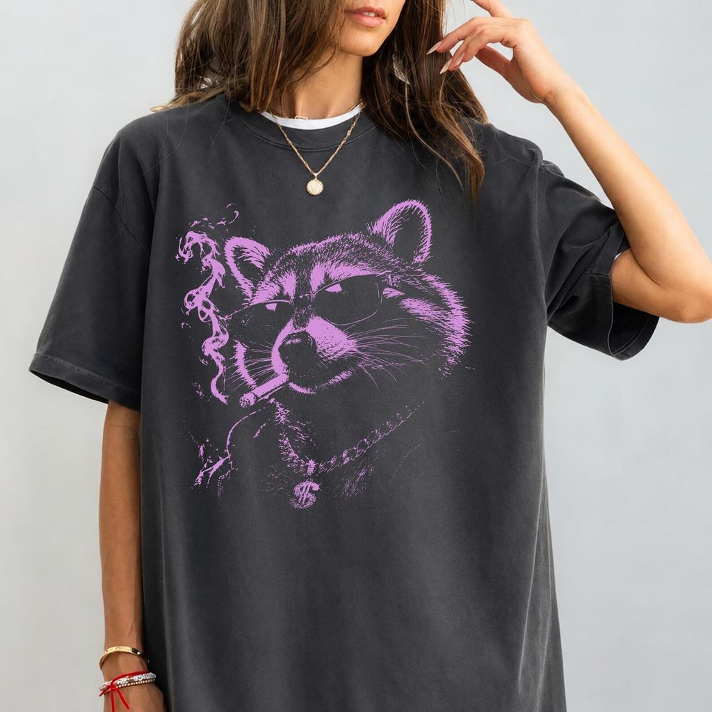 Raccoon Smoke Shirt, Vintage 90s Wildlife Comfort Colors Tee, Funny Gothic Nature Graphic, Retro Animal Humor