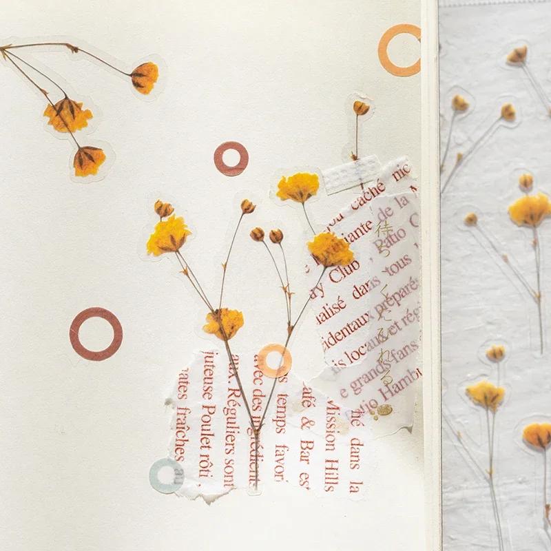 Stickers Flowers Leaves Plants PVC Stickers Lable Transparent PET Stickers For Scrapbooking Diary Journal Decorative DIY Materia