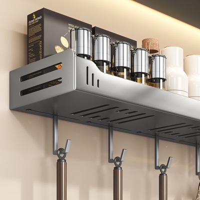 Wall Mounted Kitchen Storage Rack Carbon Steel Punch-free Seasoning Bottle Storage Bathroom Shampoo Shower Rack