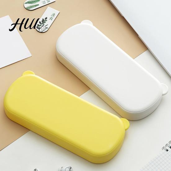 Pencil Storage Box Large Capacity Case with Compartments, Macaron Color Plastic Stationery Box, Portable Student Pen Bag for School Office Home