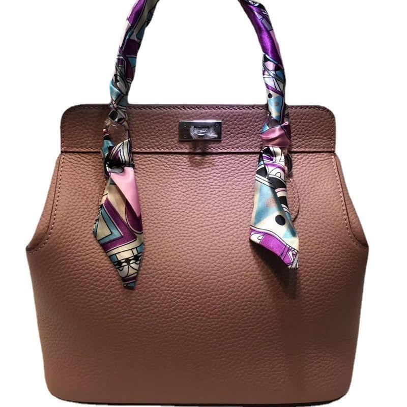 New 's First-layer Cowhide Lychee Pattern Skin Milk Bag Box Portable Single-shoulder Diagonal Leather Women's