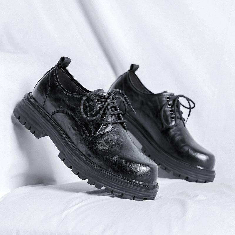 British style ins black small leather shoes men's Japanese retro student big head shoes tide Korean version platform men's shoes 66106-R