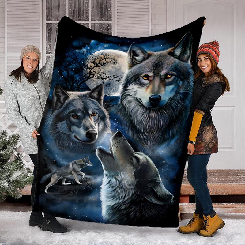 1PC Black White Wolf Contrast Plush Blanket Suitable All Seasons Soft Comfortable Sofa Office Outdoor Travel Home Use