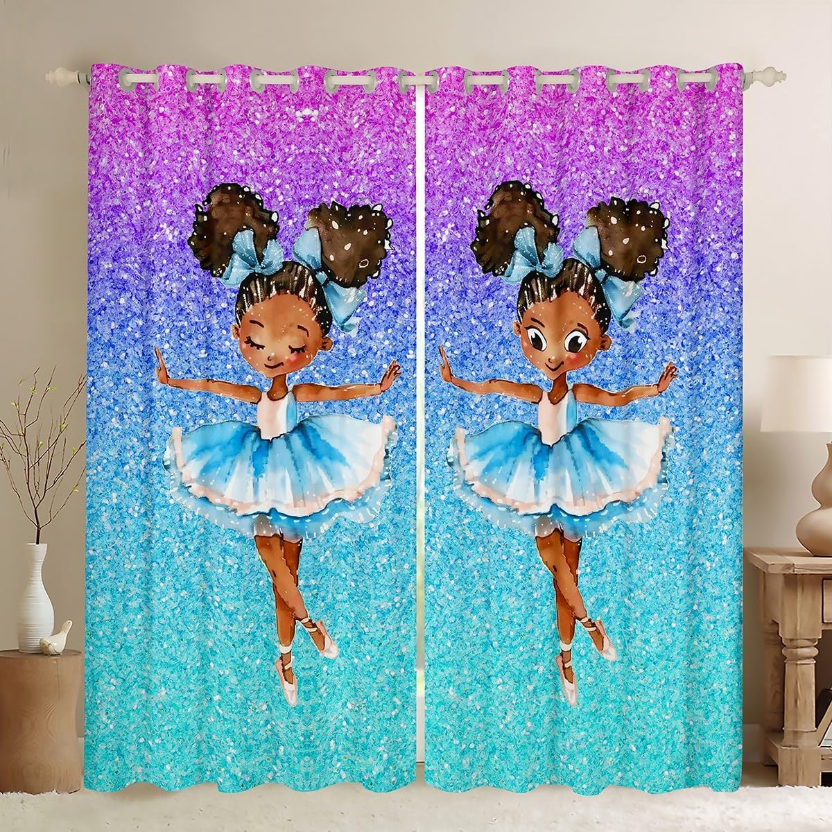 

Балетная занавеска подходит для девочек, детей, подростков, спальни, оконная занавеска, балерина, девочка, лунный свет, цветок, декоративная занавеска, 2 панели 100W130H(CM)40x51in&Grommet Top